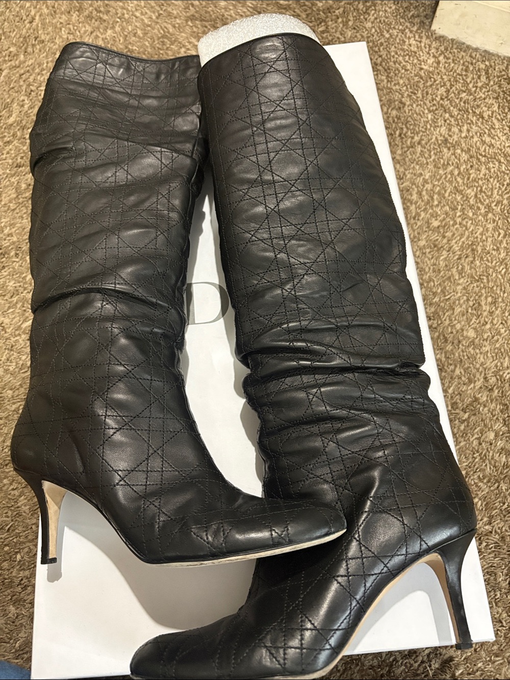 Women's Black Quilted Leather Knee-High Boots